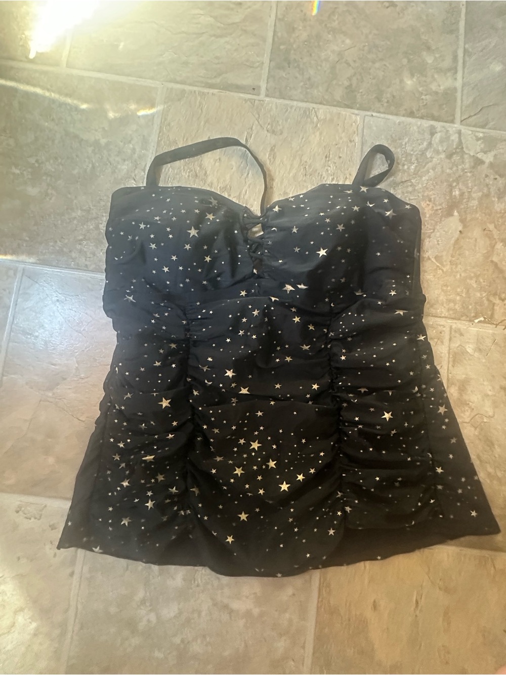 torrid Black gold Star Print Swim Tankini Top ruched wireless